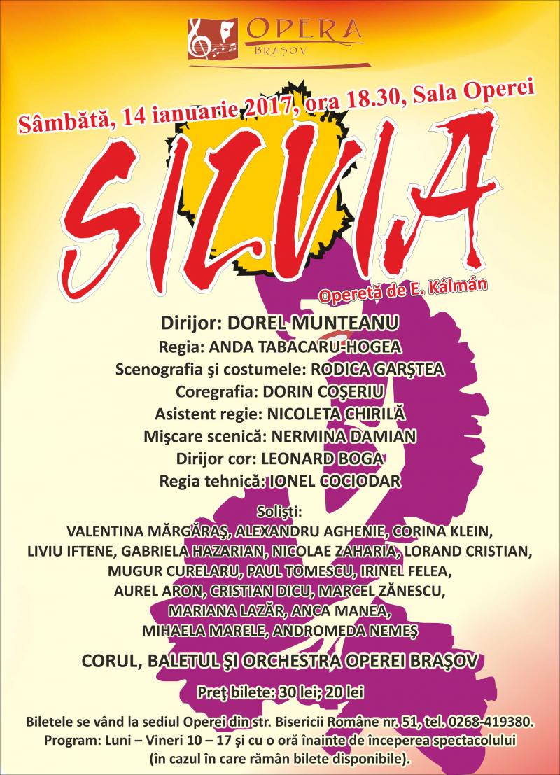 Opereta "Silvia" deschide 2017 la Opera Brașov