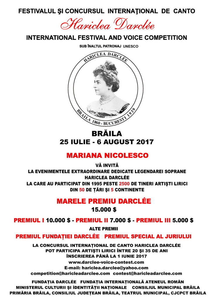 O nouă ediție a Festivalului și Concursului Hariclea Darclee de la Brăila