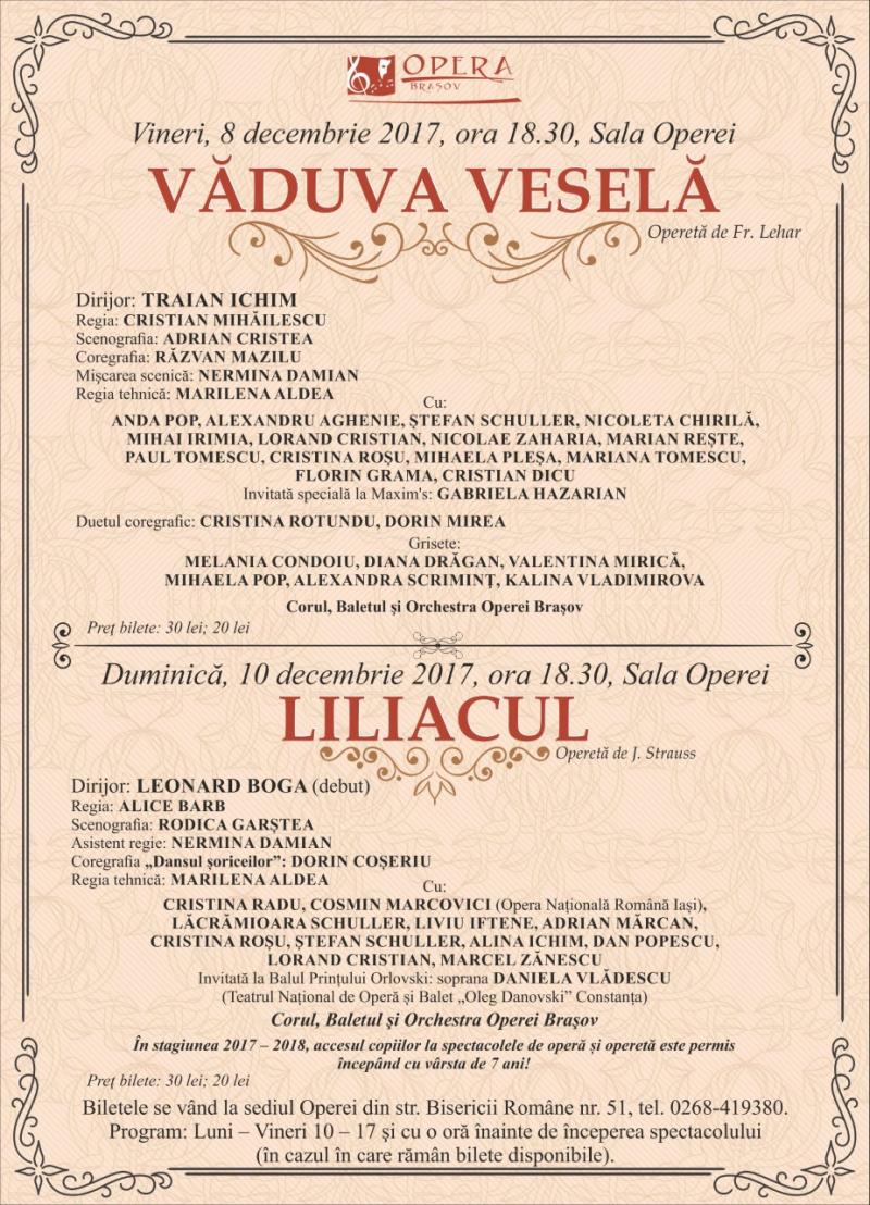"Văduva veselă" și "Liliacul" la Brașov