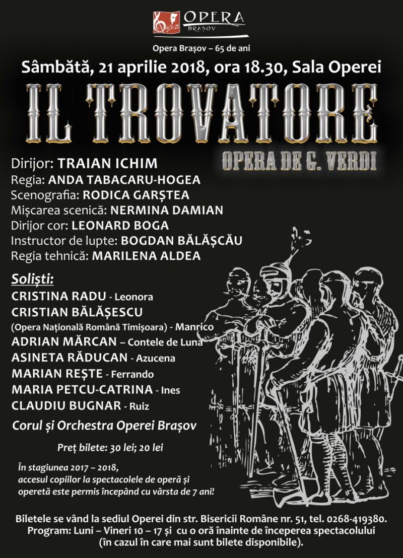 "Trubadurul", o operă profundă și intensă, sâmbătă, la Opera Brașov