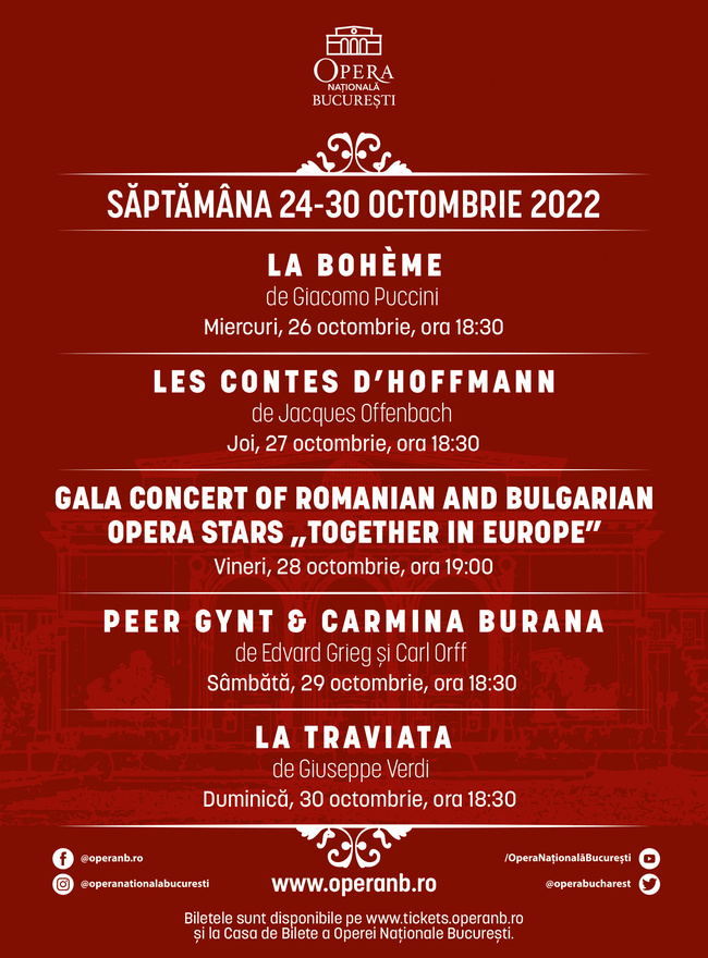 Final de octombrie pe scena Operei Naționale București