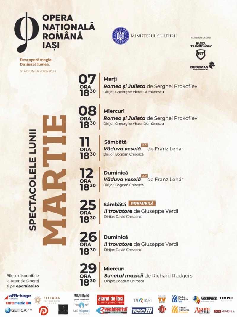 Opera Iași a stabilit programul lunii martie. Se pot cumpăra bilete!