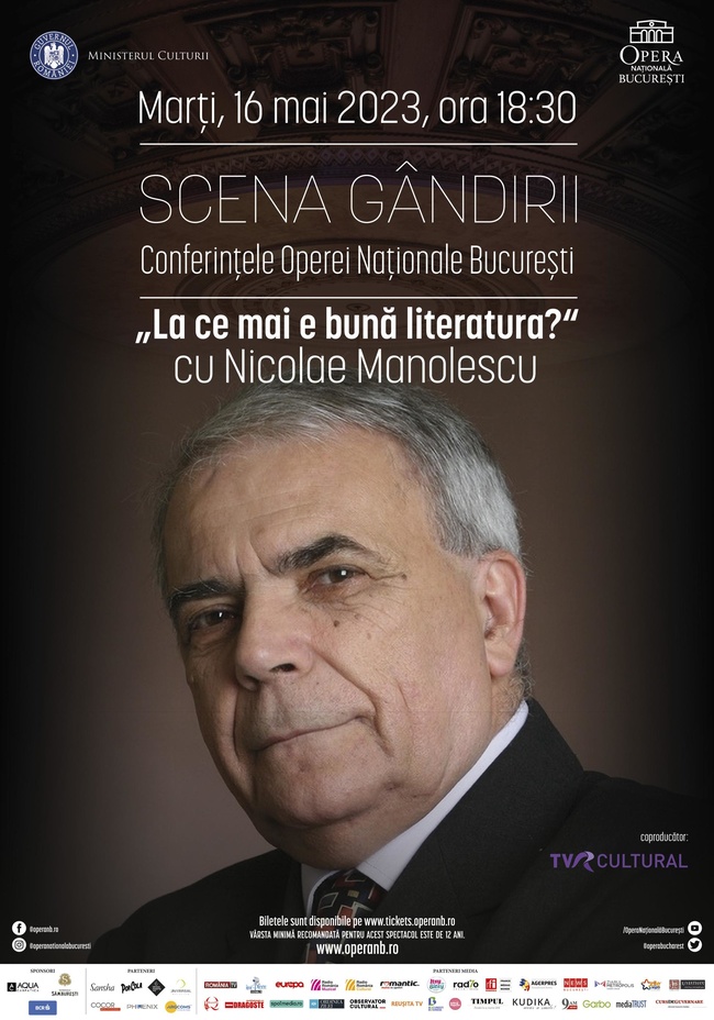 Criticul literar Nicolae Manolescu, invitat în luna mai la Scena Gâdirii de la ONB