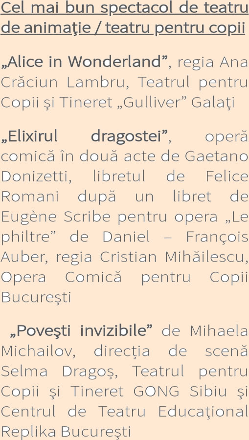 Nominalizare "Elixirul dragostei" de la Opera Comică pentru Copii la gala Uniter