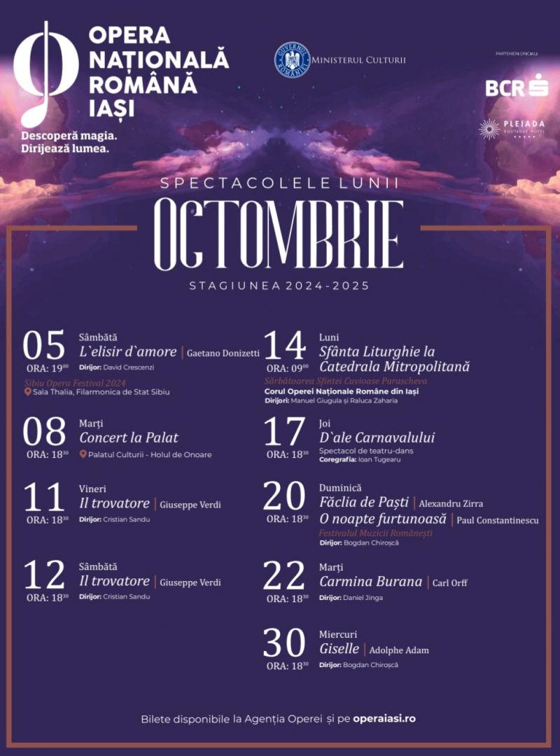 Spectacolele lunii octombrie la Opera Iași. Se pot cumpăra bilete