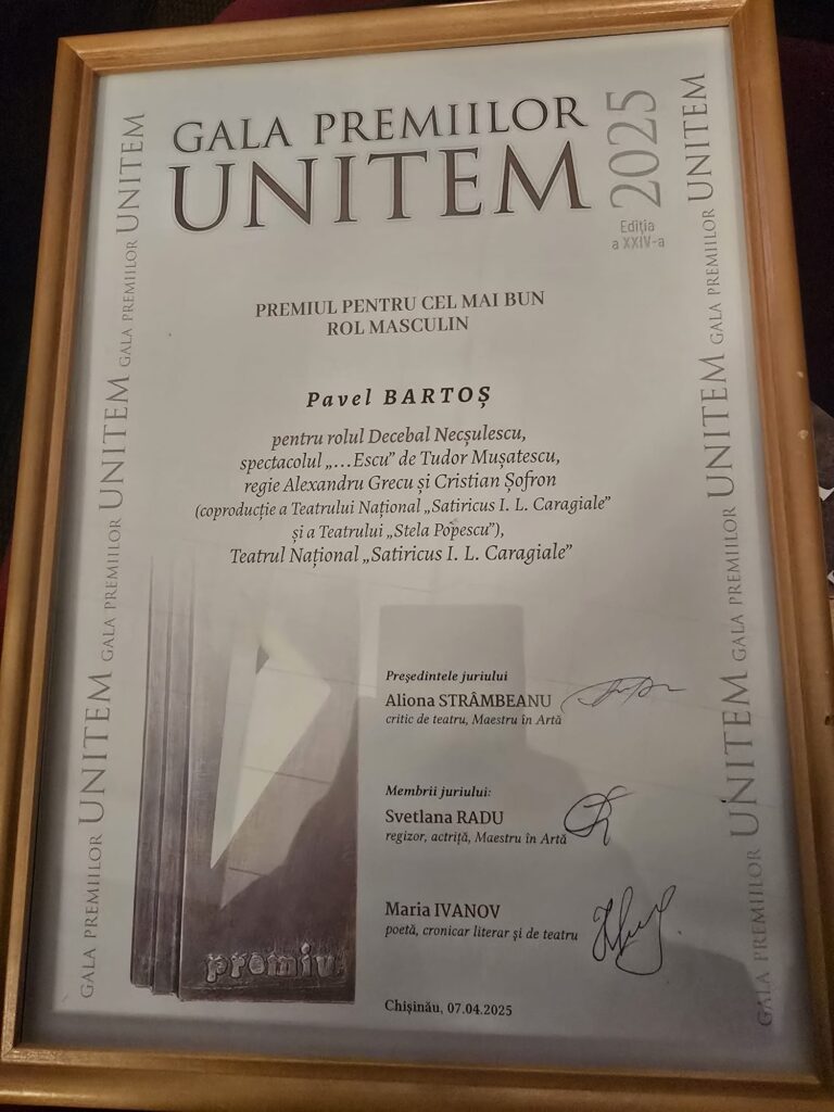 Pavel Bartoș, Premiul de Excelență și Premiul pentru cel mai bun rol masculin