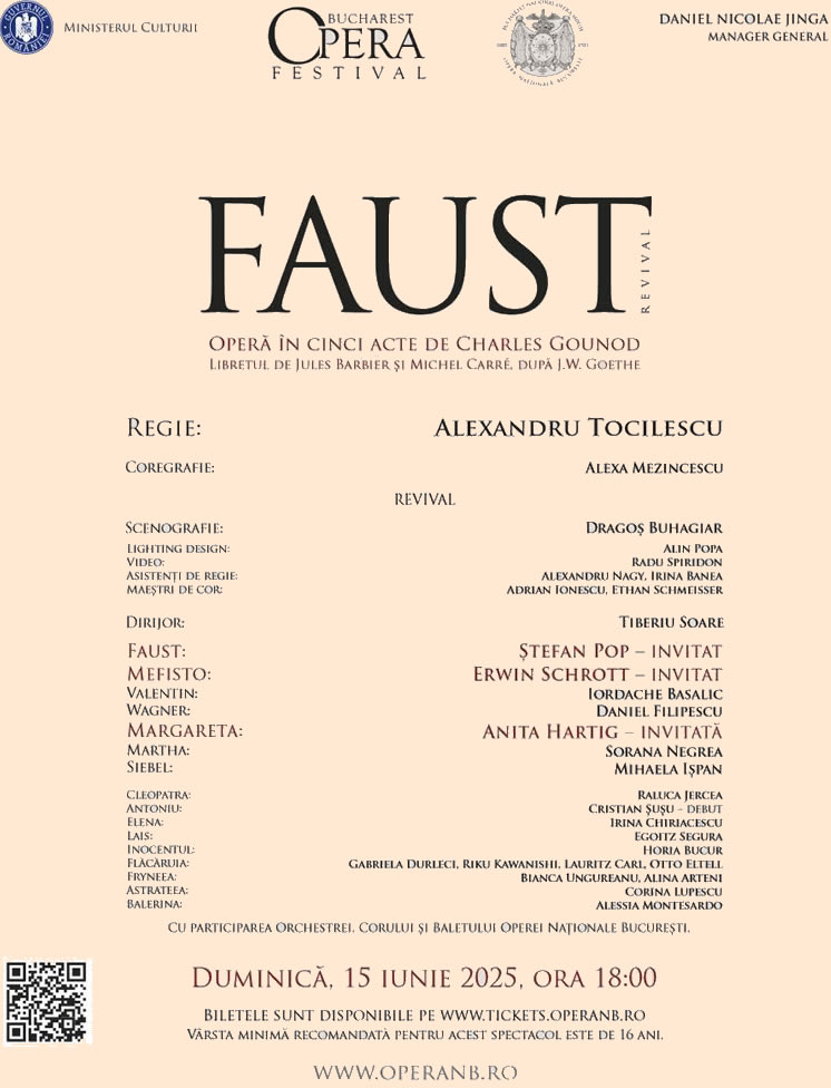 Faust de Gounod pe 15 iunie, pe scena Operei Naționale București