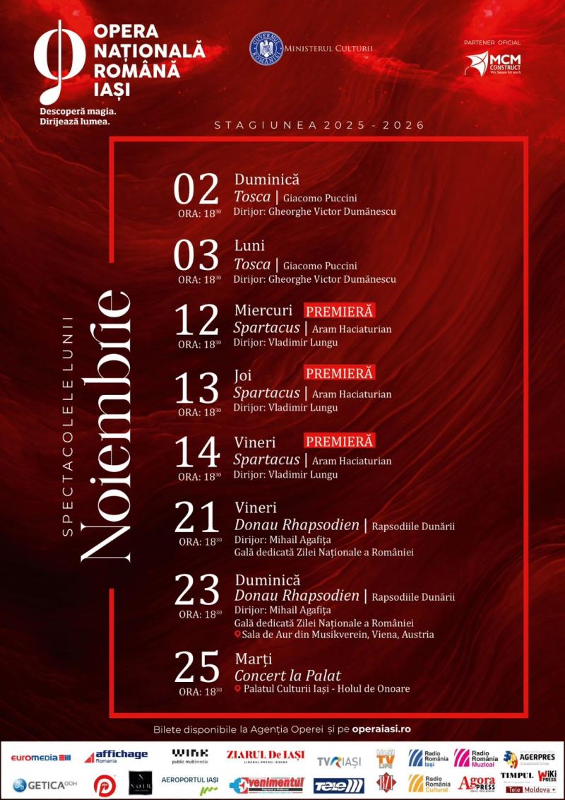 Opera Iași prezintă o nouă premieră: „Spartacus”. Biletele se pot cumpăra începând de astăzi