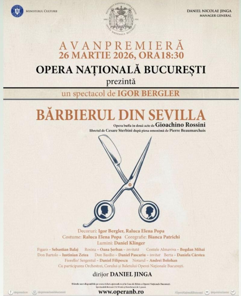 Premiera operei „Bărbierul din Sevilla”, într-o nouă viziune, pe scena ONB