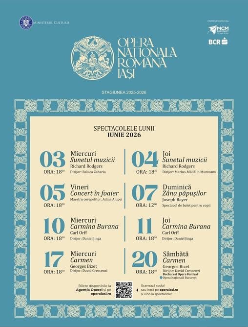 Azi se pun în vânzare biletele de intrare la spectacolele Operei Iași din luna iunie