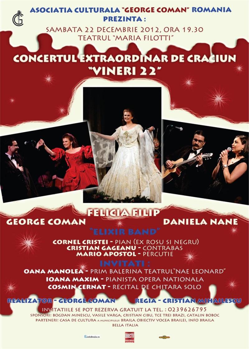 Felicia Filip, la Braila in Concertul extraordinar de Craciun si dedicat Revolutiei din 1989